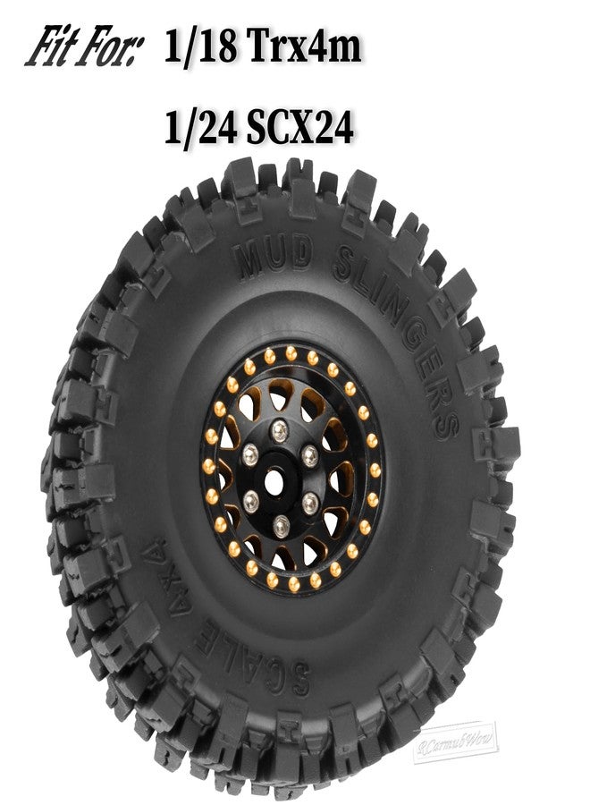 RCarmubWow RC 1.0 Beadlock Wheels 1.0 Beadlock Tires for RC Crawler 1/18 TRX4M,1/24 SCX24,1.0 Beadlock Wheels and Tires Brass Wheels w/Soft Sticky Rubber Tires,4pcs,Style B - Image 2